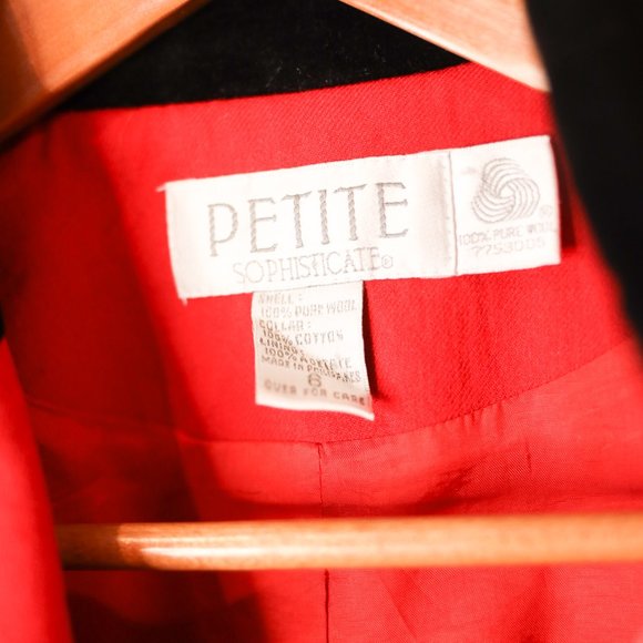 Petite Sophisticate Red 100% Wool Red Blazer Vintage Black Velour Collar Size 6 - Picture 6 of 7